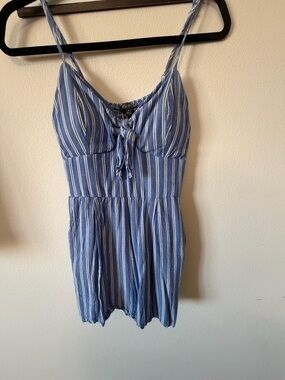 Lily Rose Blue and White Striped Spaghetti Strap Romper